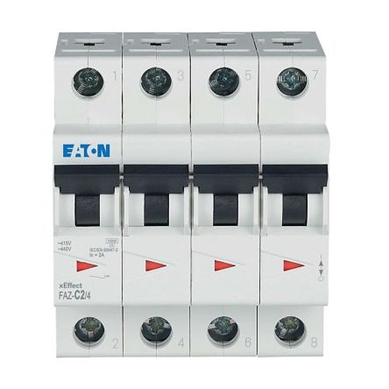Eaton xEffect FAZ Miniature Circuit Breaker, 4-Pole, 2A, Type C, 400V ac AC, 60 V dc DC, 10 kA Breaking Capacity
