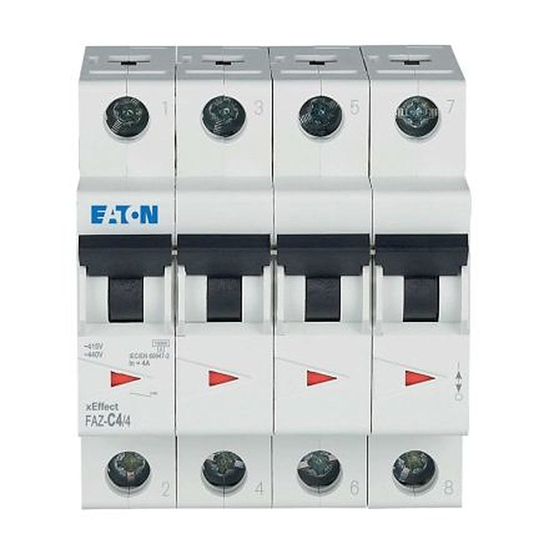 Eaton xEffect FAZ Miniature Circuit Breaker, 4-Pole, 4A, Type C, 400V ac AC, 60 V dc DC, 10 kA Breaking Capacity