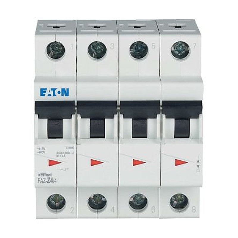 Eaton xEffect FAZ Miniature Circuit Breaker, 4-Pole, 4A, Type Z, 400V ac AC, 60 V dc DC, 10 kA Breaking Capacity