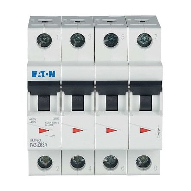 Eaton xEffect FAZ Miniature Circuit Breaker, 4-Pole, 63A, Type Z, 400V ac AC, 60 V dc DC, 10 kA Breaking Capacity