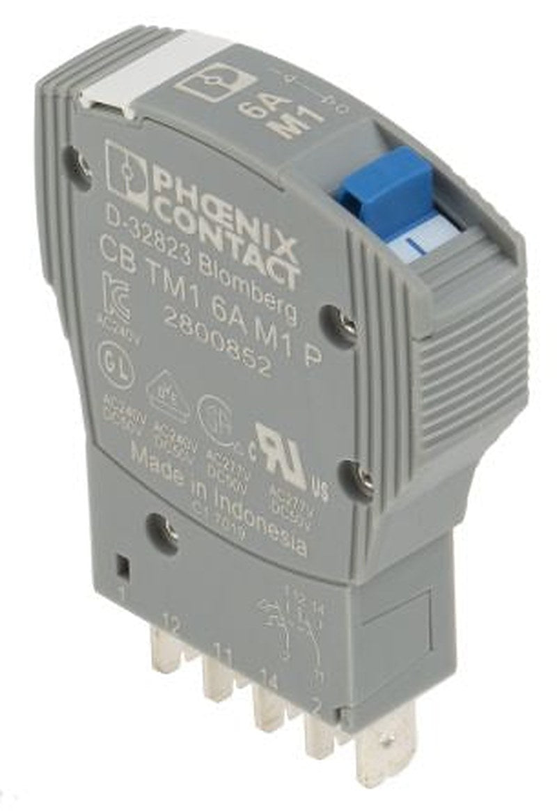 Phoenix Contact TRABTECH CB TM1 6A M1 P Thermal Circuit Breaker - 1-Pole, Base, 6A Current Rating, 277V ac, 50 V dc