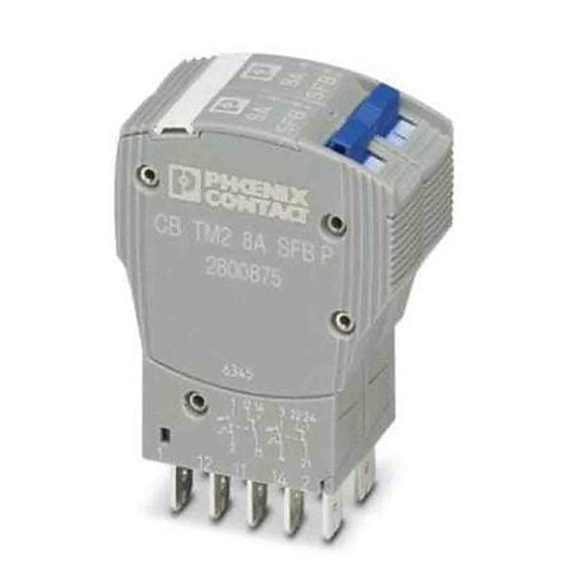 Phoenix Contact TRABTECH CB TM2 Thermal Circuit Breaker - 2-Pole, Snap-On, 8A Current Rating, 1 kA, 277V ac, 80 V dc