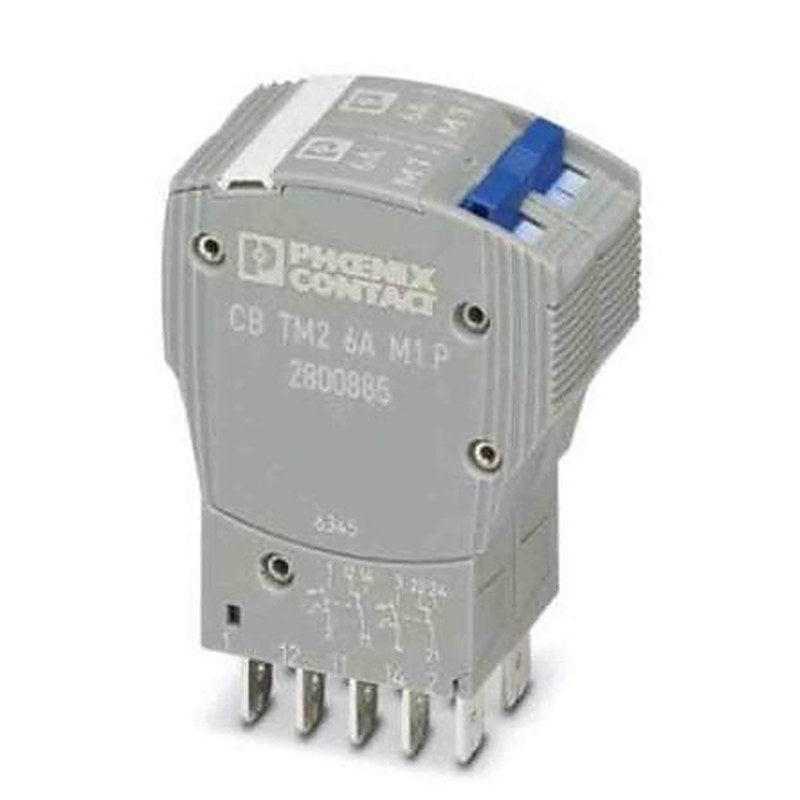 Phoenix Contact TRABTECH CB TM2 Thermal Circuit Breaker - 2-Pole, Snap-On, 6A Current Rating, 1 kA, 277V ac, 80 V dc