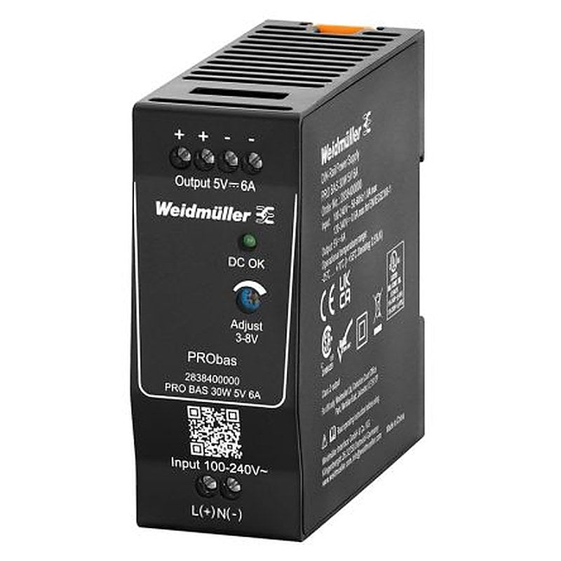 Weidmüller PRO BAS Power Supply DIN Rail Power Supply 264V ac AC/DC Input 5V dc, 6 A Output DC 30 W