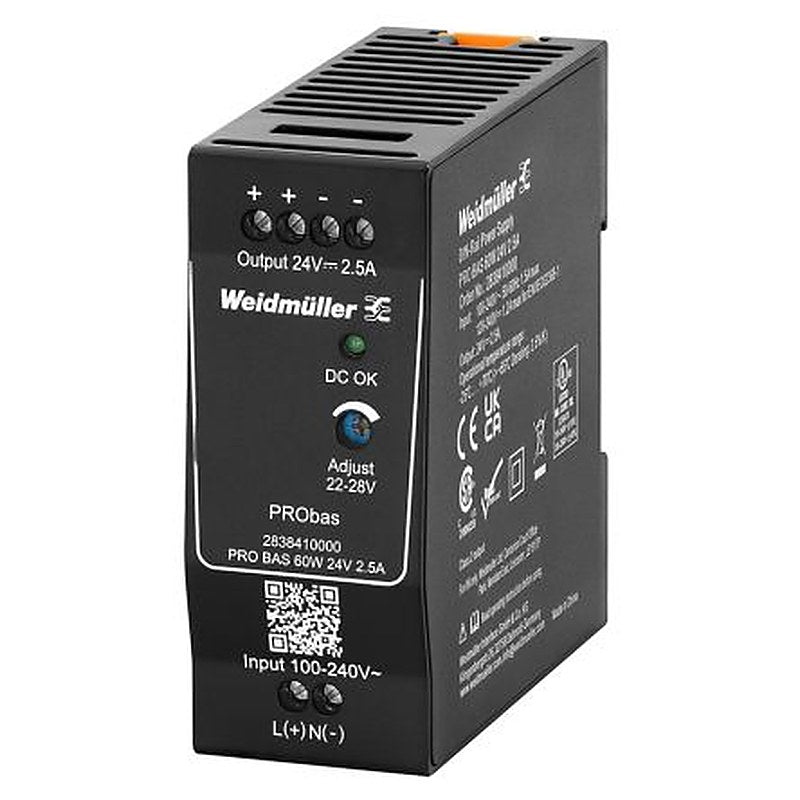 Weidmüller PRO BAS Power Supply DIN Rail Power Supply 264V ac AC/DC Input 24V dc, 2.5 A Output DC 60 W