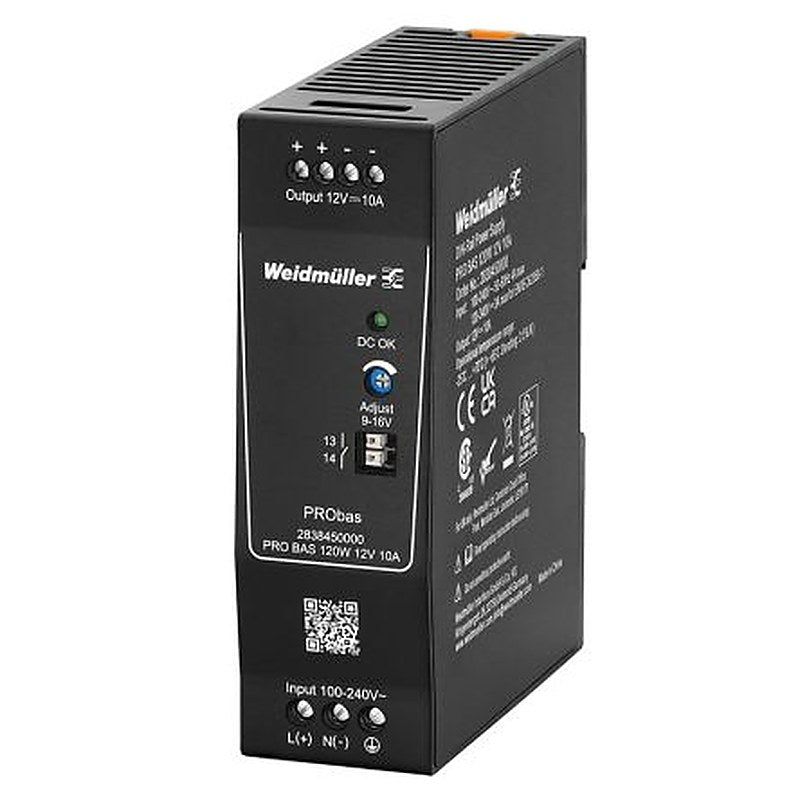 Weidmüller PRO BAS Power Supply DIN Rail Power Supply 264V ac AC/DC Input 12V dc, 10 A Output DC 120 W