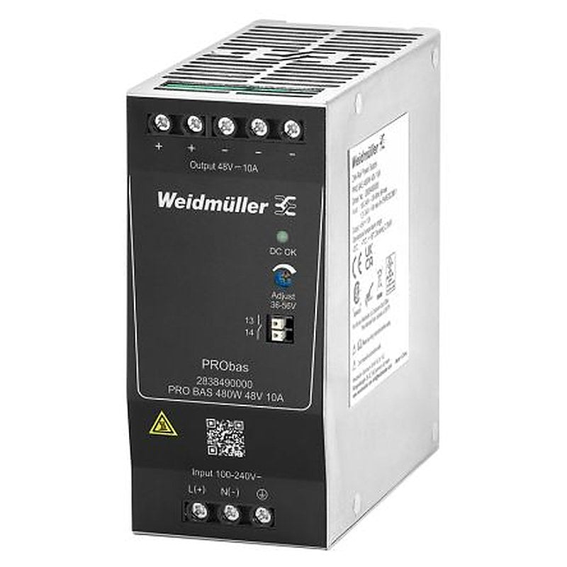 Weidmüller PRO BAS Power Supply DIN Rail Power Supply 264V ac AC/DC Input 48V dc, 10 A Output DC 480 W