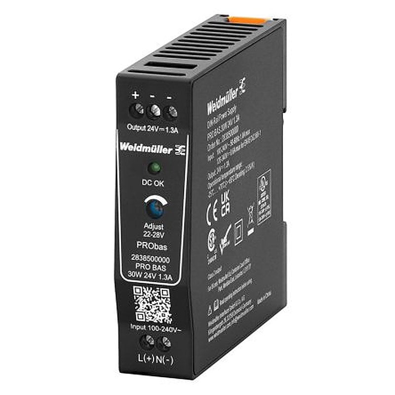Weidmüller PRO BAS Power Supply DIN Rail Power Supply 264V ac AC/DC Input 24V dc, 1.3 A Output DC 30 W