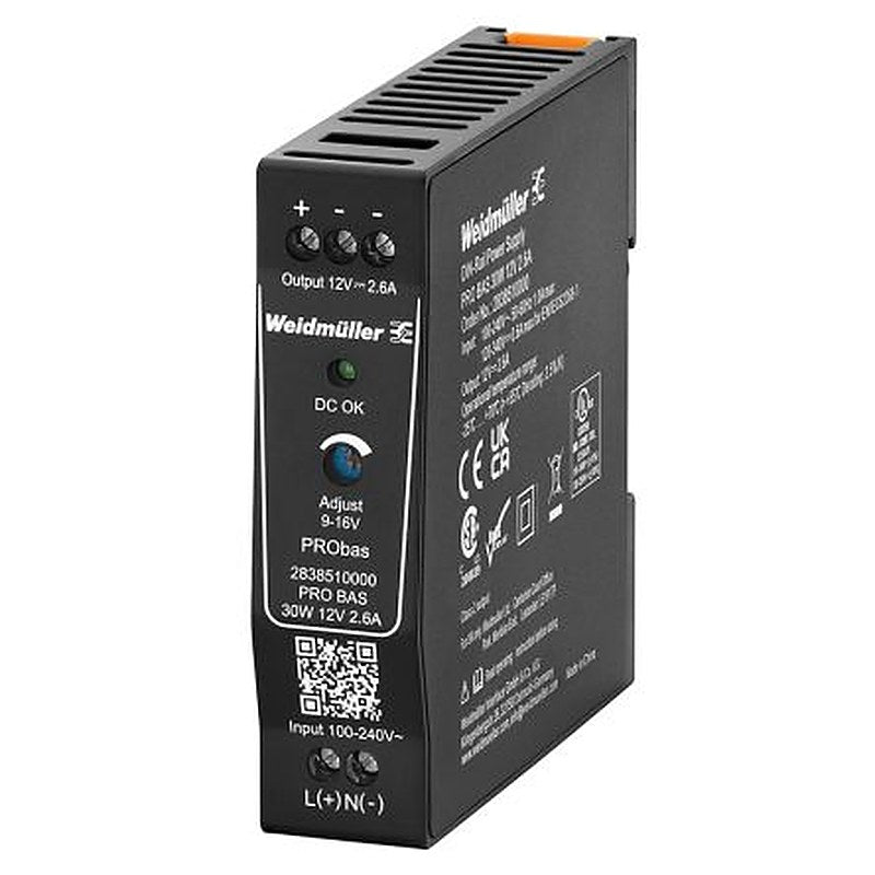 Weidmüller PRO BAS Power Supply DIN Rail Power Supply 264V ac AC/DC Input 12V dc, 2.6 A Output DC 30 W