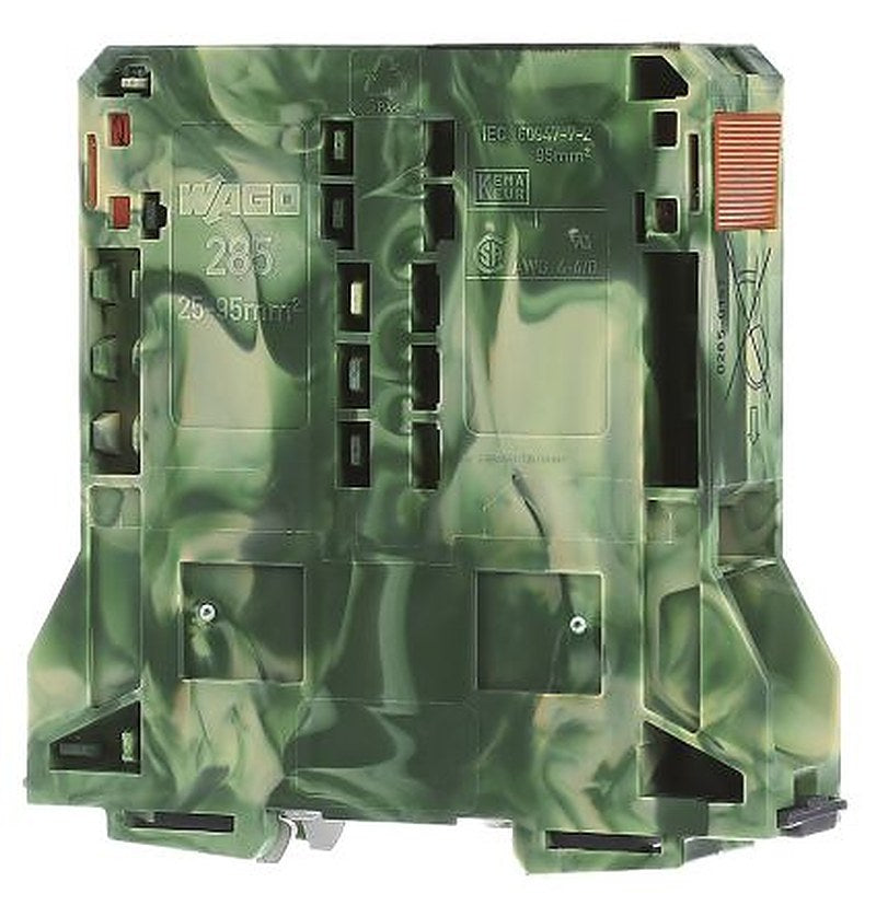 WAGO 285-197 285 Series Earth Terminal Block Green, Yellow, 95mm², 1-Level, Cage Clamp