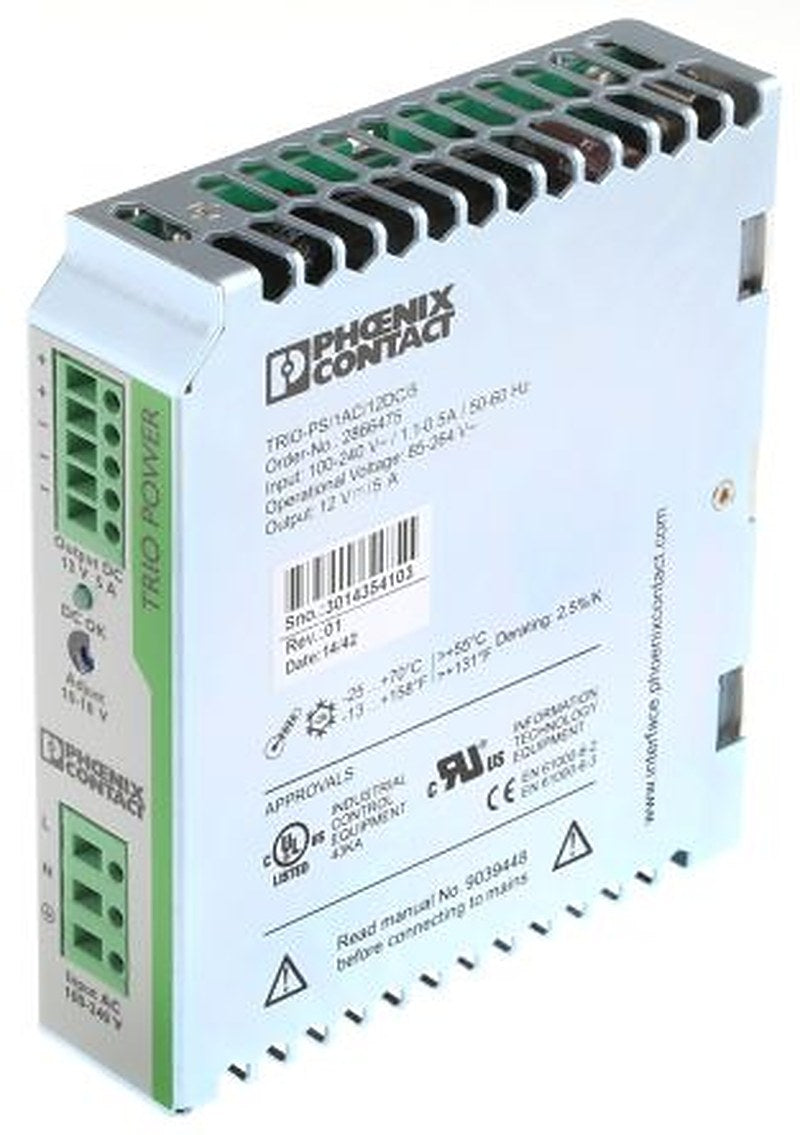 Phoenix Contact TRIO POWER Switch Mode Power Supply DIN Rail Power Supply 264V ac AC Input 18V dc, 5 A Output DC 60 W