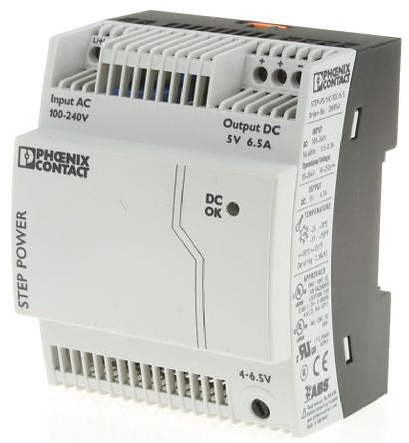 Phoenix Contact STEP POWER Switched Mode DIN Rail Power Supply 264V ac AC Input 6.5V dc, 6.5 A Output DC 32.5 W
