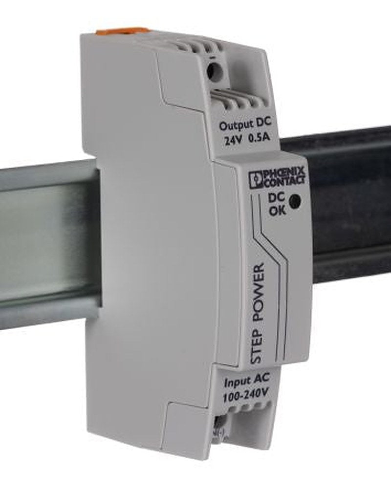 Phoenix Contact STEP POWER Switched Mode DIN Rail Power Supply 264V ac AC Input 24V dc, 500 mA Output DC 12 W