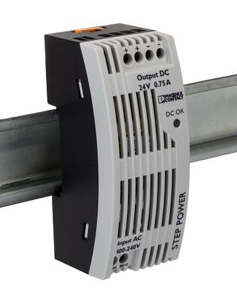 Phoenix Contact STEP POWER Switched Mode DIN Rail Power Supply 264V ac AC Input 24V dc, 750 mA Output DC 18 W