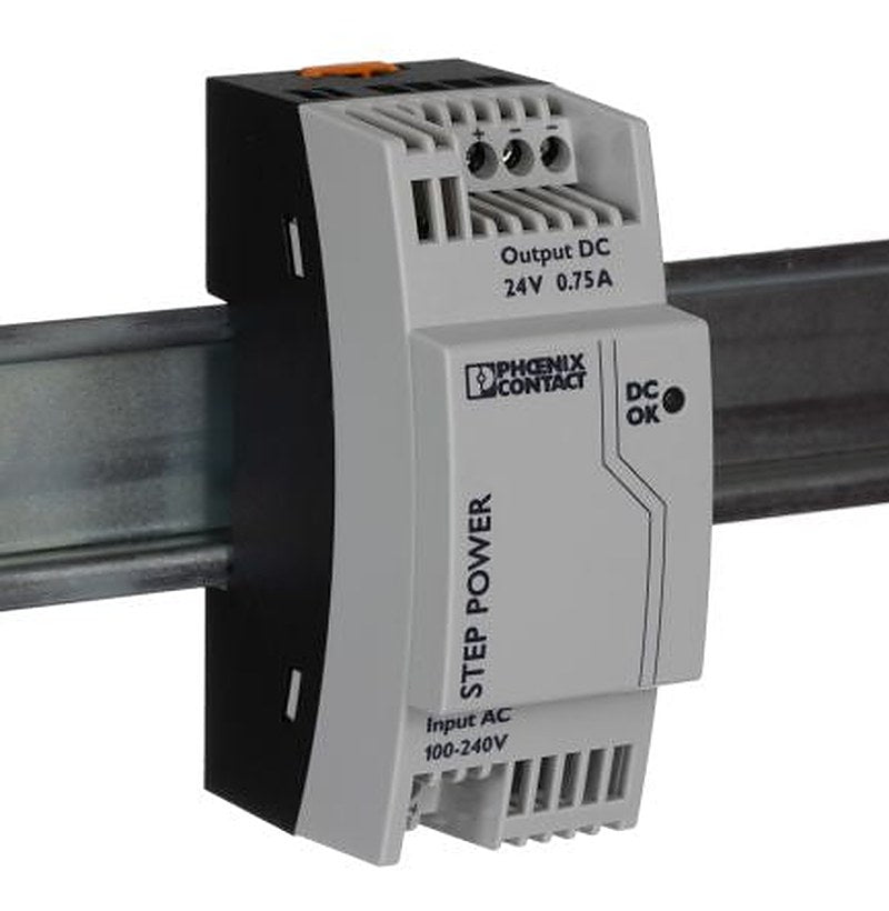 Phoenix Contact STEP-PS/1AC/24DC/0.75 Switched Mode DIN Rail Power Supply 264V ac AC Input 24V dc, 750 mA Output DC 18 W