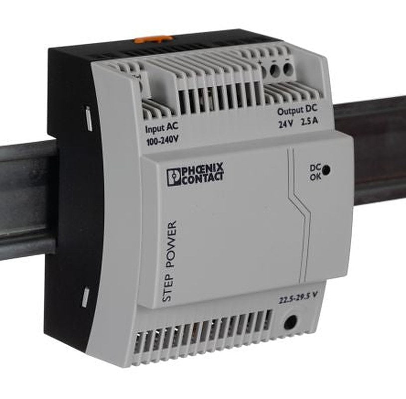 Phoenix Contact STEP-PS/1AC/24DC/2.5 Switched Mode DIN Rail Power Supply 264V ac AC Input 29.5V dc, 2.5 A Output DC 60 W