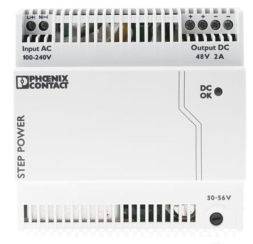 Phoenix Contact STEP POWER Switched Mode DIN Rail Power Supply 264V ac AC Input 56V dc, 2 A Output DC 96 W