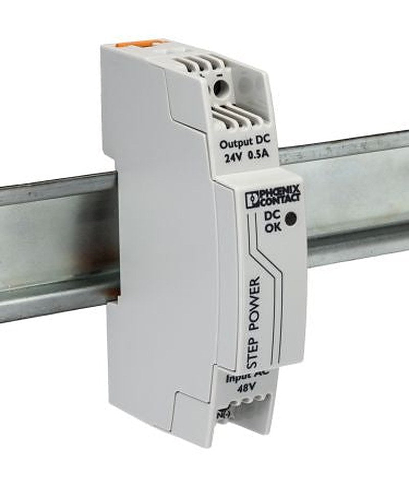 Phoenix Contact STEP POWER Switched Mode DIN Rail Power Supply 52V ac AC/DC Input 24V dc, 500 mA Output DC 12 W