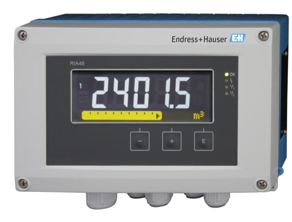 The Endress+Hauser RIA46 is a process indicator with control unit. The multifunctional field meter indicates, evaluates, and calculates analog measured values. The universal inputs enable the connection of current, voltage, RTDs and TCs. Limit values can be monitored and relays can be switched. Via analog outputs process signals can be forwarded. Two-wire sensors can be powered by the integrated loop power supply. The RIA46 has a display, analog inputs for process and status signals, analog and digital outp