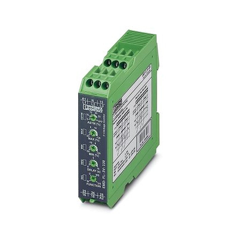 Phoenix Contact Monitoring Relay, 3 Phase, 160 to 300 VAC Monitor Range, 2 CO, DIN Rail, 24V ac, 240 V ac 240 V dc