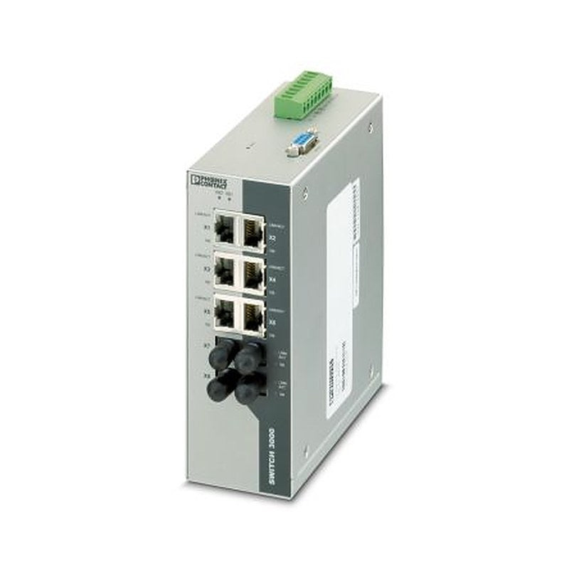 Phoenix Contact FL SWITCH 3006T-2FX ST Series DIN Rail Industrial Ethernet Switch, 6, 10Mbps, 100 Mbps Transmission, 24