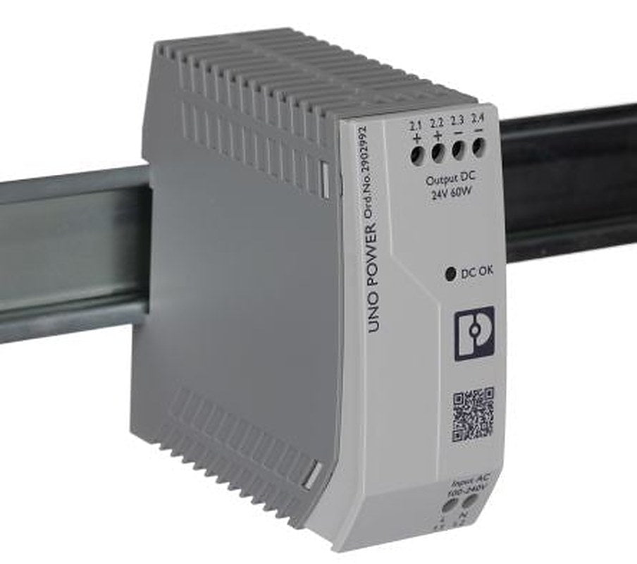 Phoenix Contact UNO POWER Switched Mode DIN Rail Power Supply 264V ac AC Input 24V dc, 2.5 A Output DC 60 W