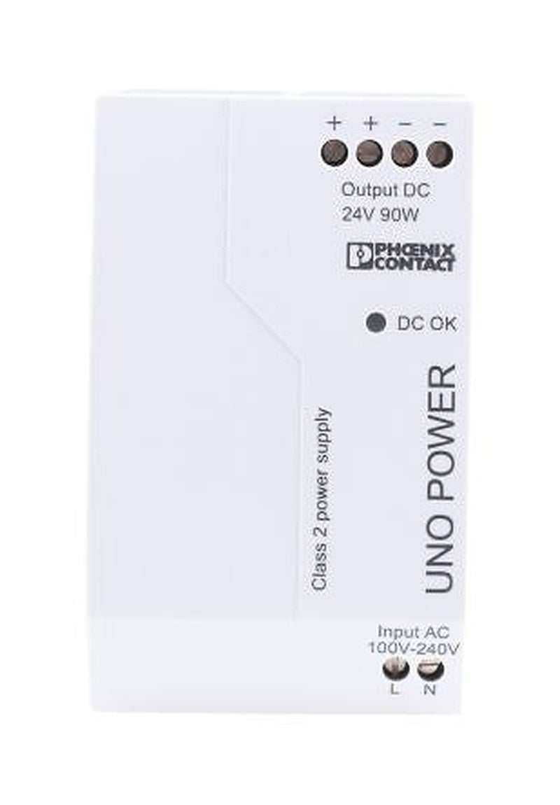 Phoenix Contact UNO POWER Switched Mode DIN Rail Power Supply 264V ac AC Input 24V dc, 3.75 A Output DC 90 W