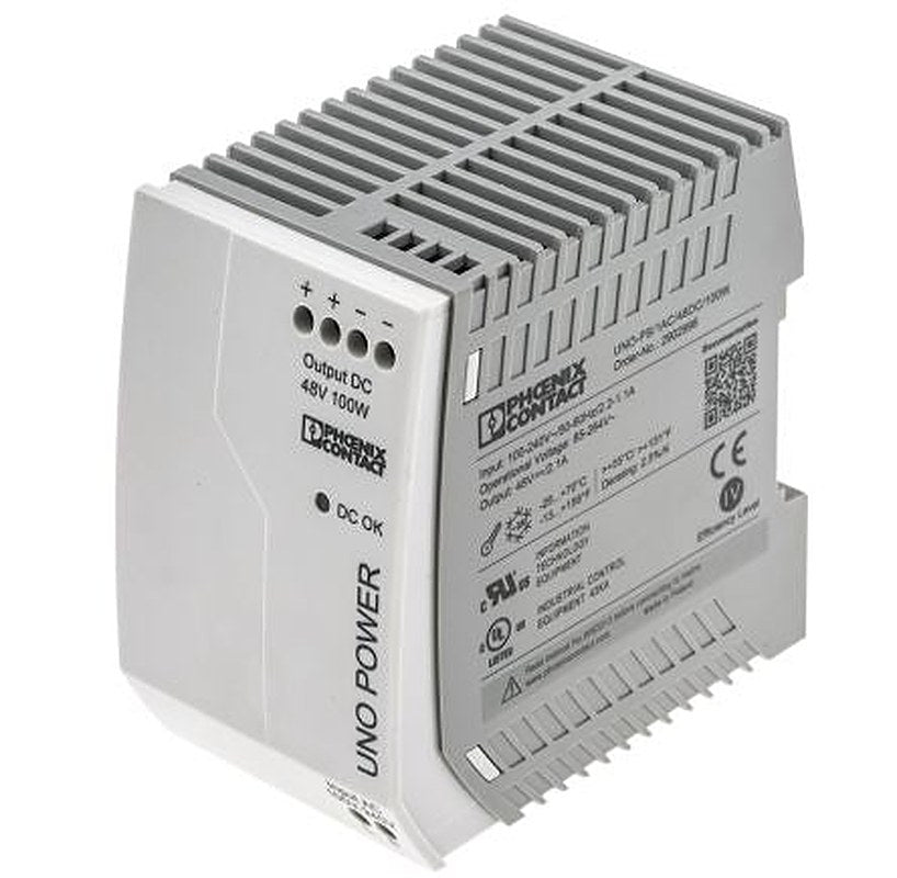 Phoenix Contact UNO POWER Switched Mode DIN Rail Power Supply 264V ac AC Input 48V dc, 2.1 A Output DC 100 W