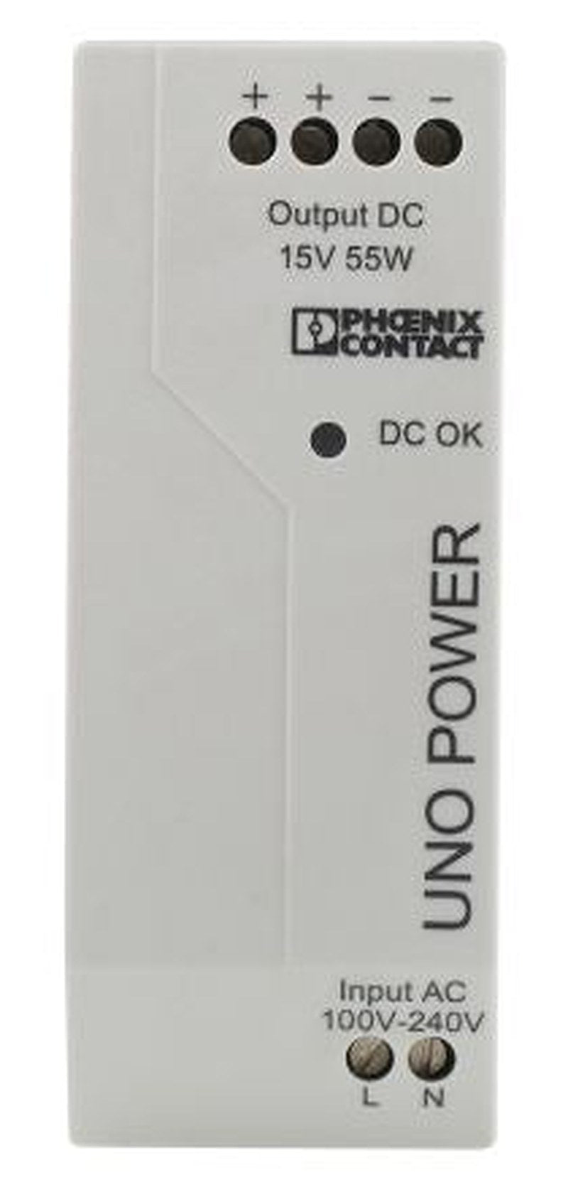 Phoenix Contact UNO POWER Switched Mode DIN Rail Power Supply 264V ac AC Input 15V dc, 3.7 A Output DC 55 W