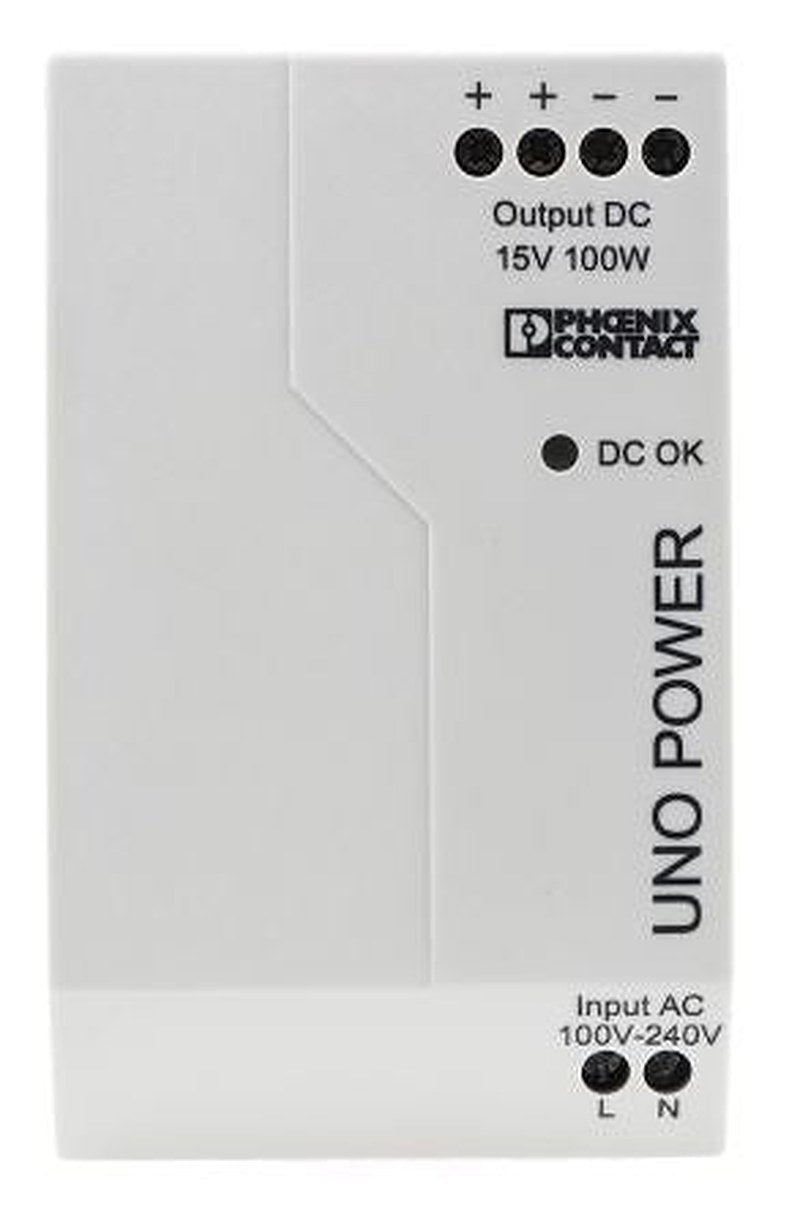 Phoenix Contact UNO POWER Switched Mode DIN Rail Power Supply 264V ac AC Input 15V dc, 6.67 A Output DC 100 W