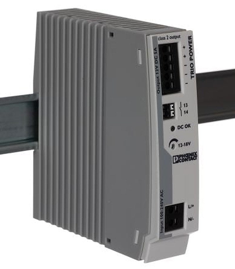 Phoenix Contact TRIO POWER Switched Mode DIN Rail Power Supply 264 V ac, 275V dc AC Input 12V dc, 5 A Output DC 60 W