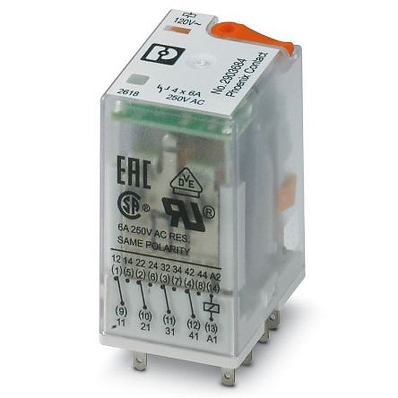 Phoenix Contact Power Relay, 120V ac Coil, 50mA Switching Current, 4PDT