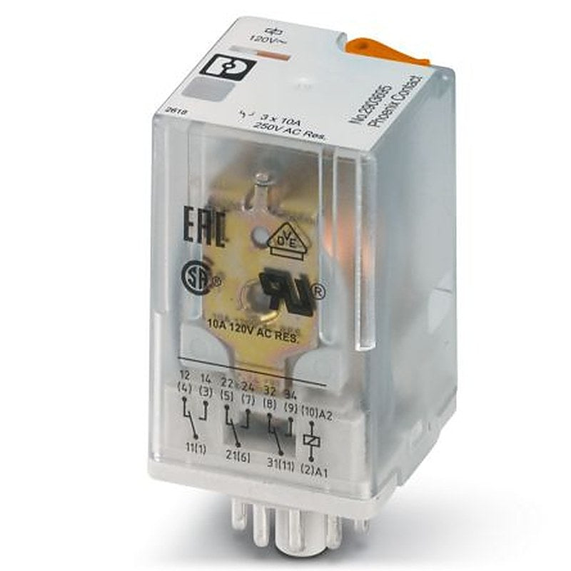 Phoenix Contact Power Relay, 120V ac Coil, 10A Switching Current, 3PDT
