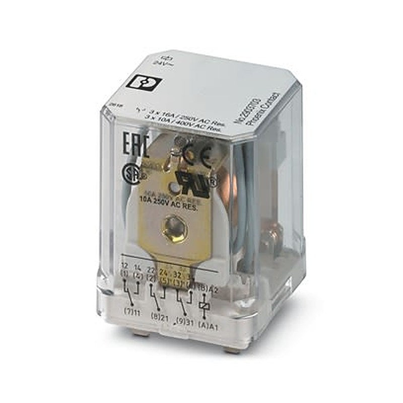 Phoenix Contact DIN Rail Relay, 24V ac Coil, 10mA Switching Current, 3PDT