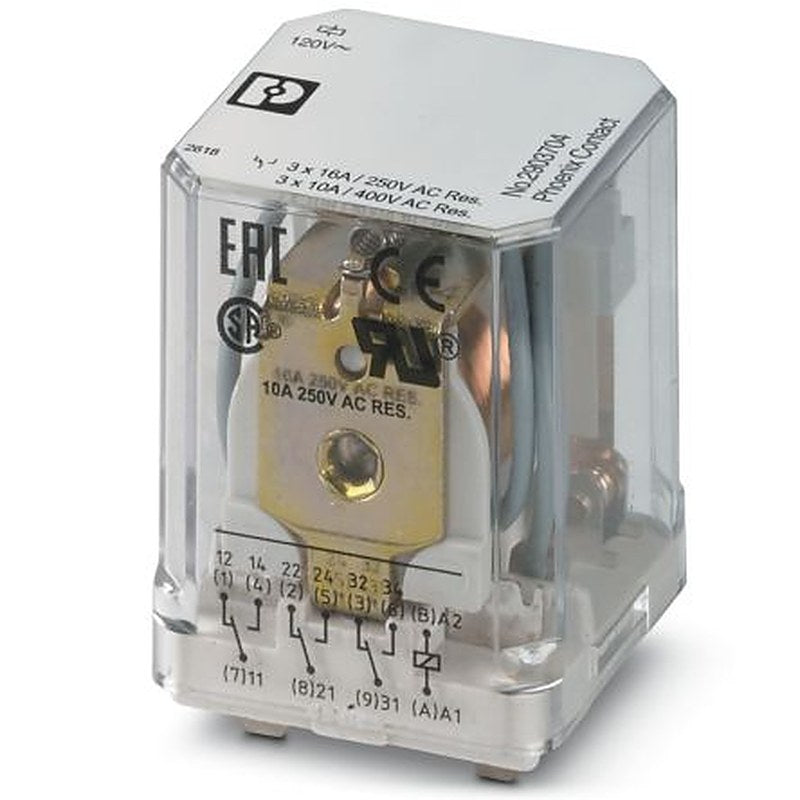 Phoenix Contact DIN Rail Power Relay, 120V ac Coil, 16A Switching Current, 3PDT
