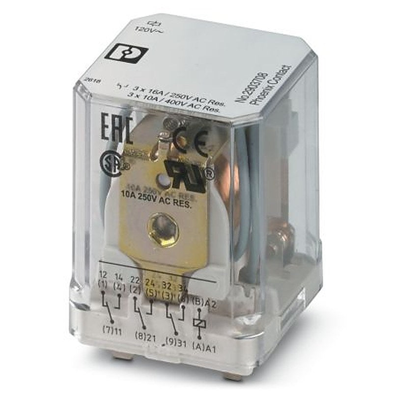 Phoenix Contact DIN Rail Power Relay, 120V ac Coil, 16A Switching Current, 3 NO