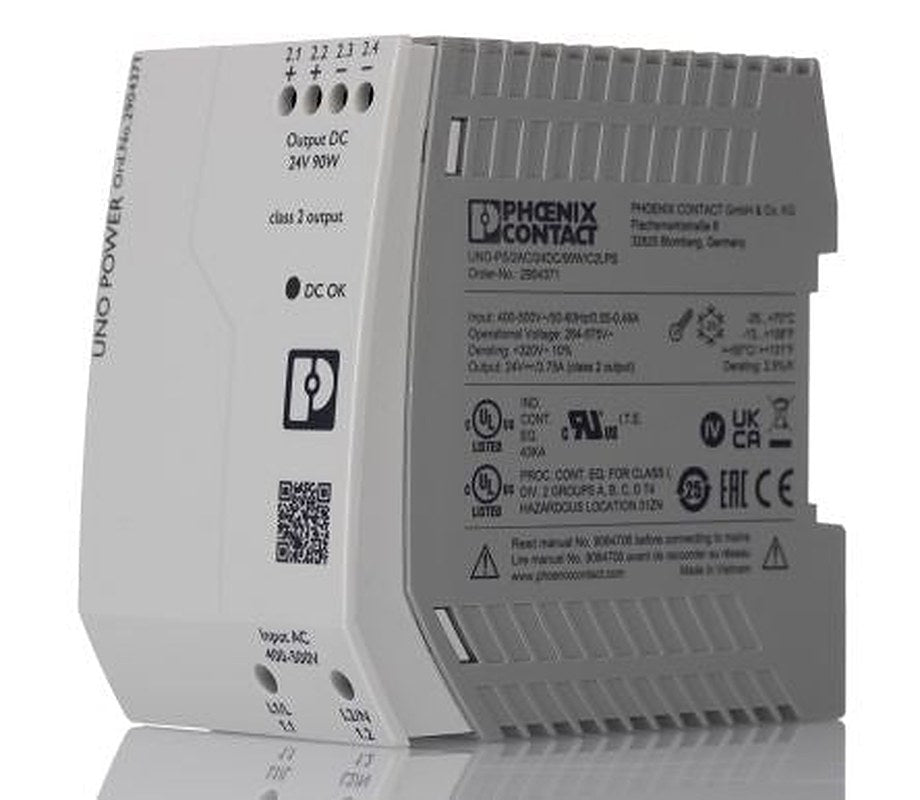 Phoenix Contact UNO POWER Power Supply DIN Rail Power Supply 575V ac AC Input 24V dc, 3.75 A Output DC 90 W