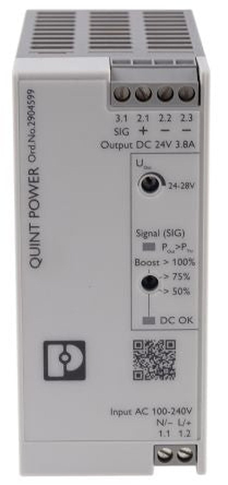 Phoenix Contact QUINT POWER Switched Mode DIN Rail Power Supply 250 V dc, 240V ac AC/DC Input 28V dc, 3.8 A Output DC 90