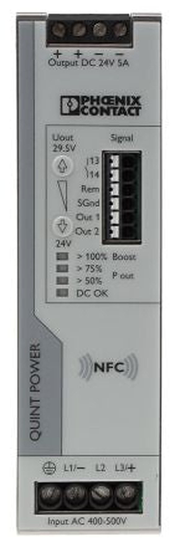 Phoenix Contact QUINT POWER Switched Mode DIN Rail Power Supply 500V ac AC Input 29.5V dc, 5 A Output DC 120 W