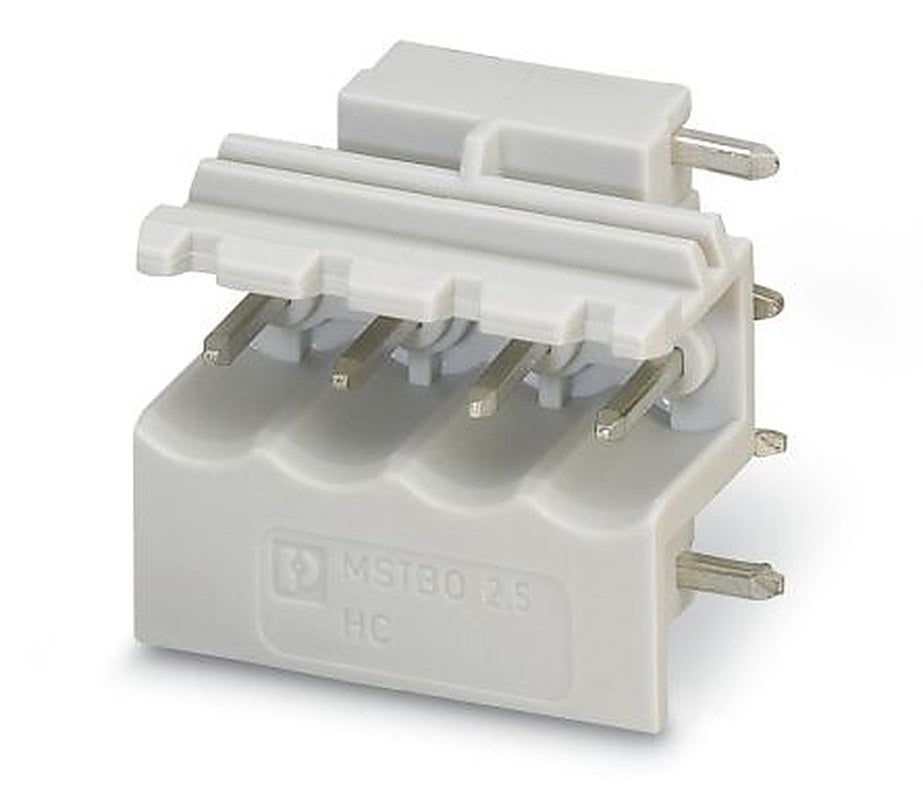 Phoenix Contact 5/4-G1R KMGY, MSTBO 2 Series Right Angle Wave Soldering Mount Pluggable Terminal Block, 4 Contact(s), 5