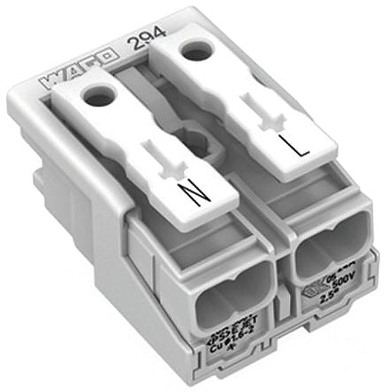 WAGO 294 Series Power Supply Connector Female Push-in, 2-Pole, 24A, 2-Way