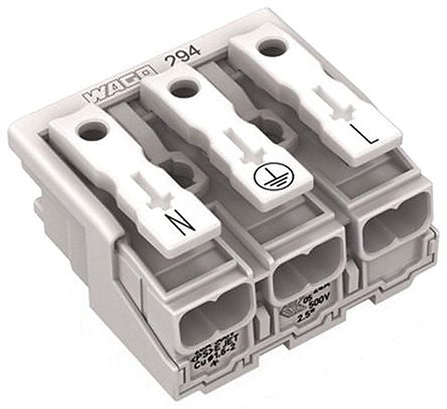WAGO 294 Series Snap-in Power Supply Connector Female Push-in, 3-Pole, 24A, 3-Way