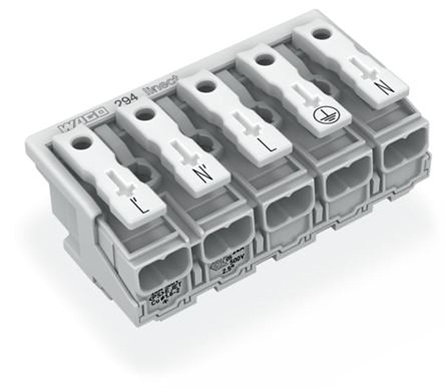 WAGO 294 Series Plug-in Male Lighting Connector Male Push-in, 5-Pole, 16A, 5-Way