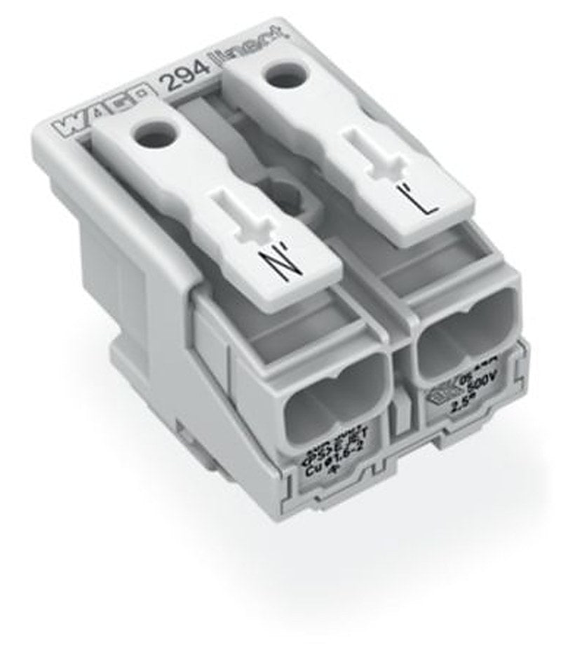 WAGO 294 Series Plug-in Male Lighting Connector Male Push-in, 2-Pole, 16A, 2-Way