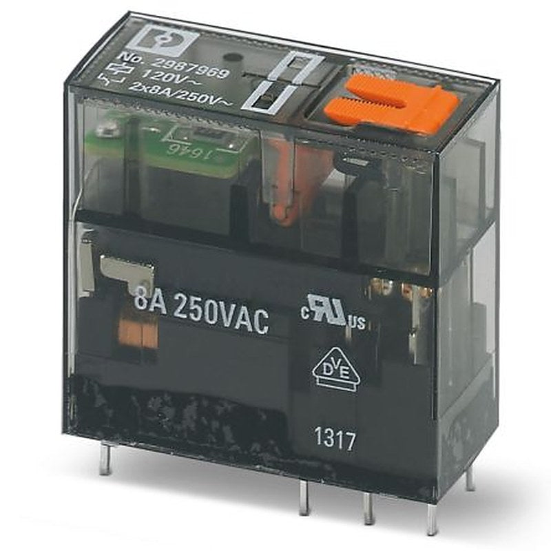 Phoenix Contact DIN Rail Non-Latching Relay, 120V ac Coil, 8A Switching Current, 2PDT