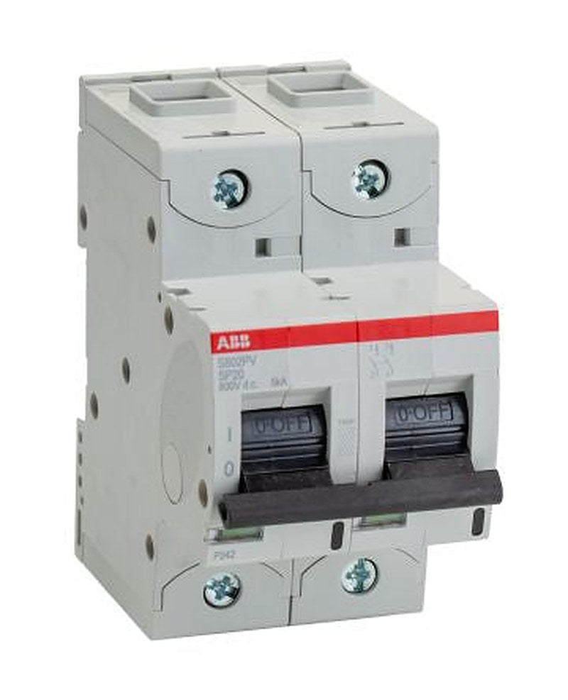 ABB S800PV S800PV Miniature Circuit Breaker, 2-Pole, 20A, Type B, 800 V dc DC, 5 kA Breaking Capacity