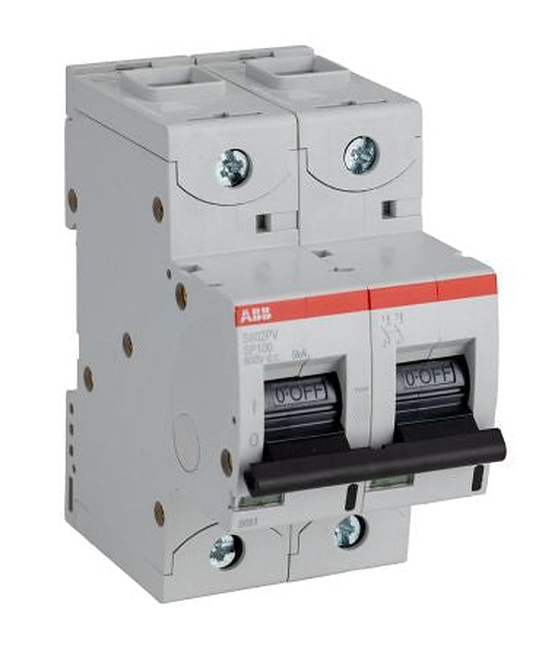 ABB S800PV S800PV Miniature Circuit Breaker, 2-Pole, 100A, Type B, 800 V dc DC, 5 kA Breaking Capacity