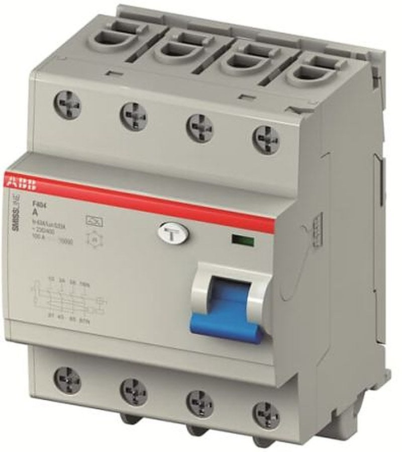 ABB F404 Series Residual Current Circuit Breaker, 40A, 4-Pole, 30 mA, Type A, 1 kA 400V ac