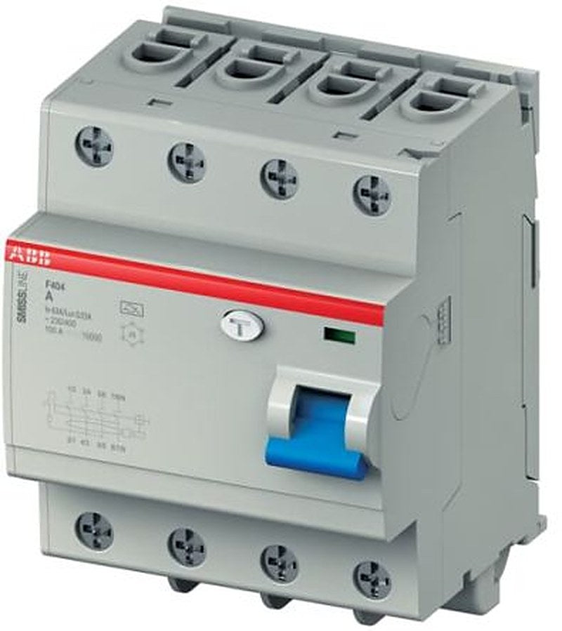 ABB F404 Series Residual Current Circuit Breaker, 63A, 4-Pole, 30 mA, Type A, 1 kA 400V ac