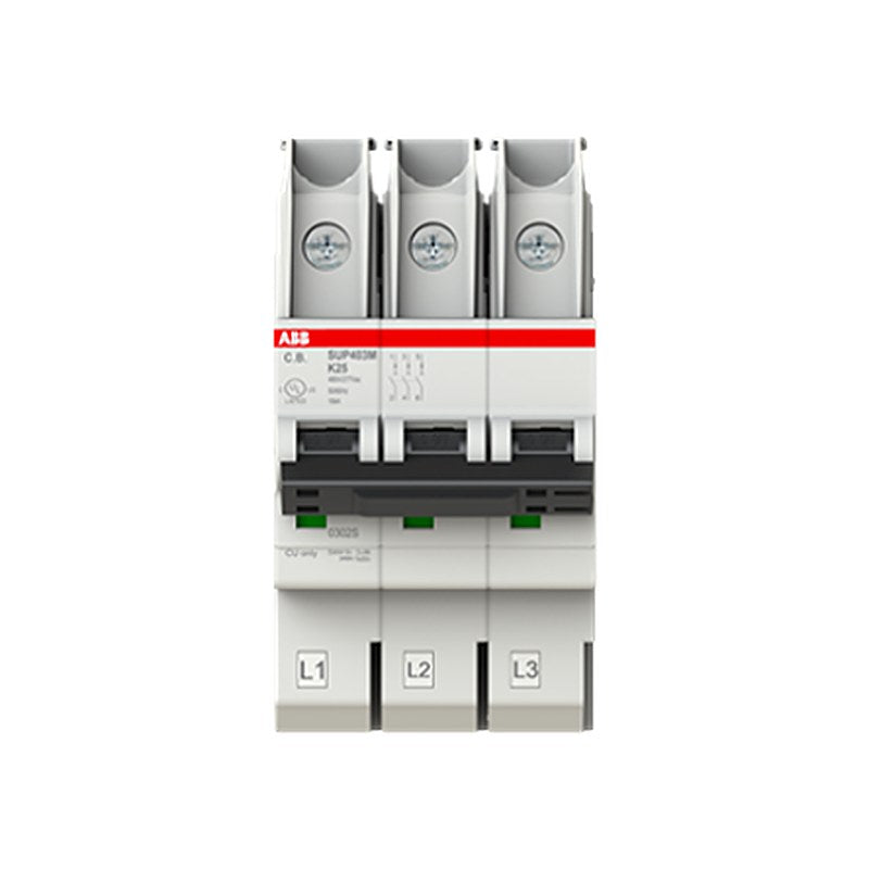 ABB SUP400 2CC Miniature Circuit Breaker, 3-Pole, 25A, K, 480V AC, 15 kA Breaking Capacity